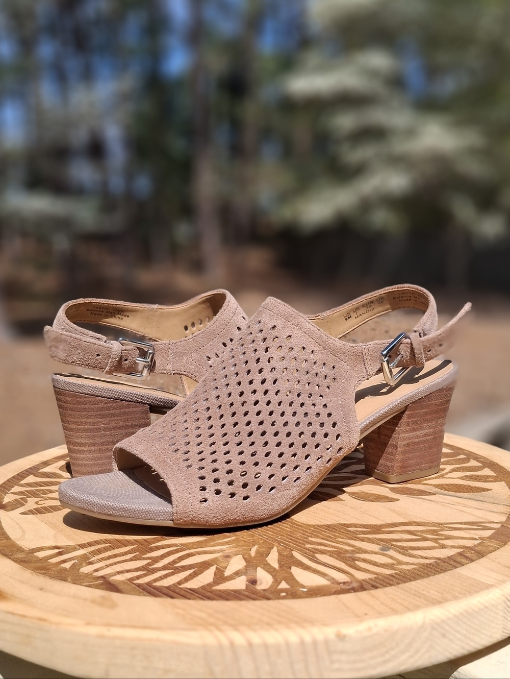Franco Sarto Brown Preforated Suede Mandi 2 Slingback Block Heel Sandals Size 9